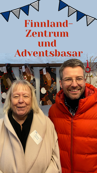 Raija Pannwitz-Kallioniemi, die Vorsitzende des Finnland-Zentrums und Torben von HARTOG auf dem finnischen Advents-Basar