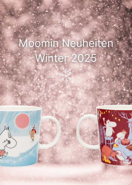 Die beiden neuen Moomin Tassen im Winter 2025: Ice Swimming und Festive Moments.
