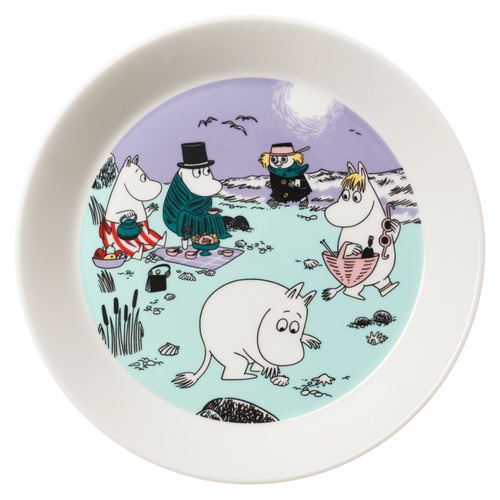 Sommer-Teller MOOMIN 2025 BEACH DAY Flieder Türkis Midsommar Familie Vitroporzellan